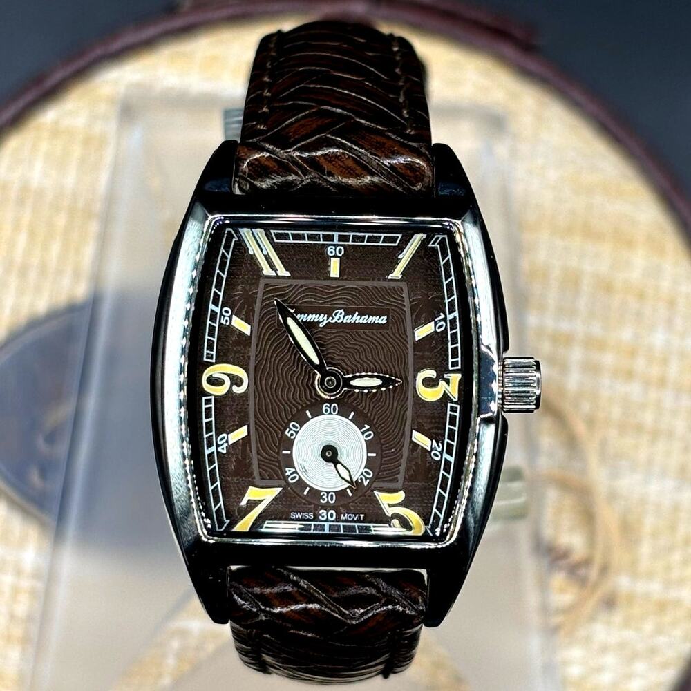 Tommy Bahama TB2126 Swiss Quartz Brown Leather Tonneau Women's Watch NIBWT